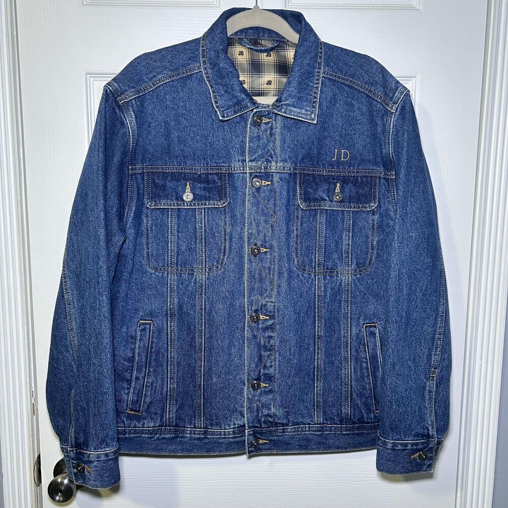 Danbury Mint Men Large Plaid Lined Trucker Jean Coat Personalized (JD) Initials